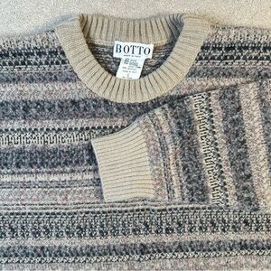 Vintage Italian Wool Alpaca Botto Sweater Stripes Thick Warm Crew Neck women's L